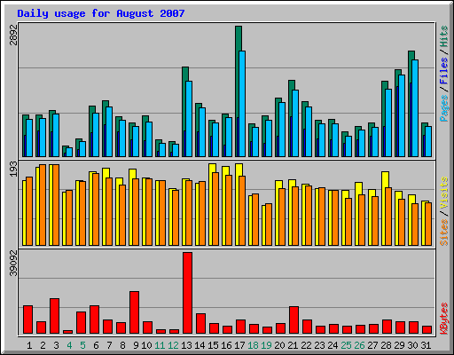 Daily usage for August 2007