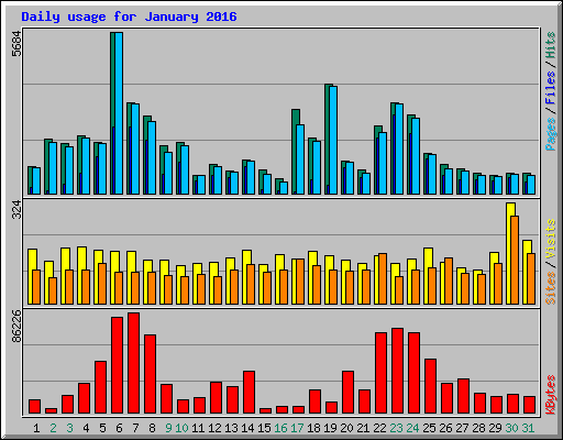 Daily usage for January 2016
