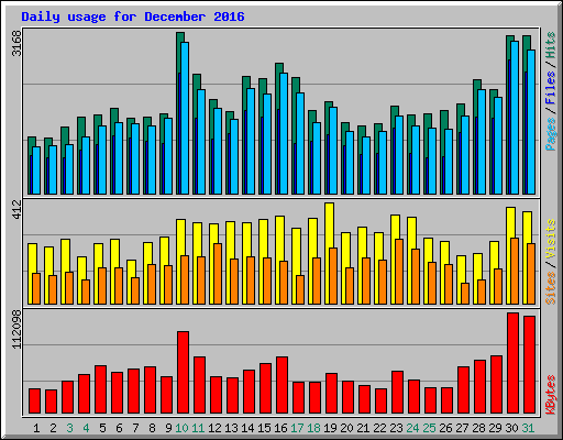 Daily usage for December 2016